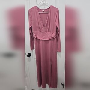 Maxi Dress. Shein. Mauve. Rose. Elastic Waistline. Size L